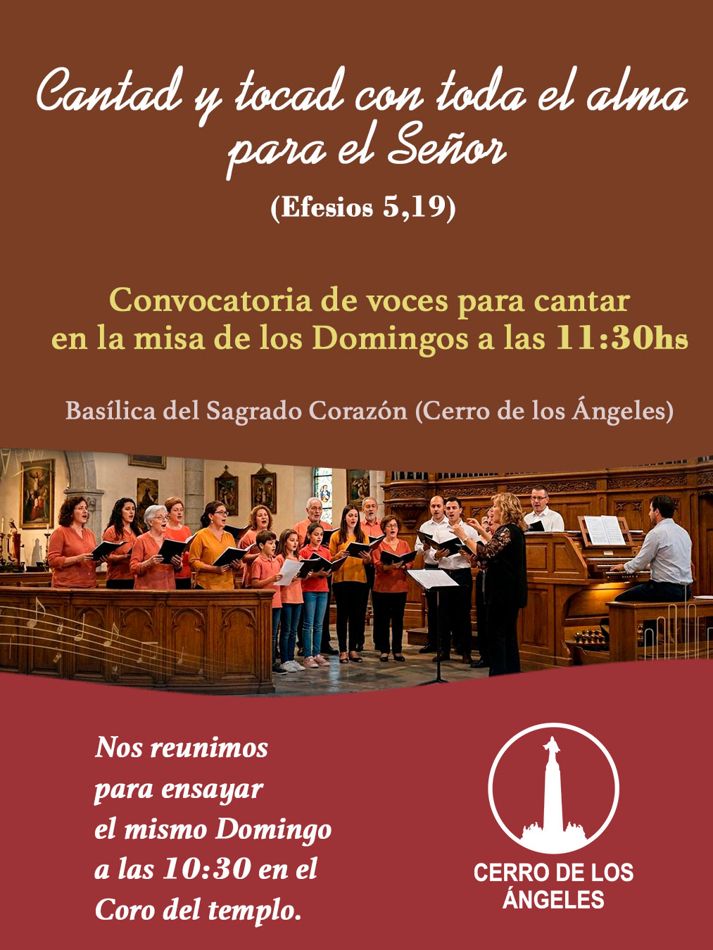 En este momento estás viendo Convocatoria de voces para cantar en la misa de los Domingos a las 11:30hs